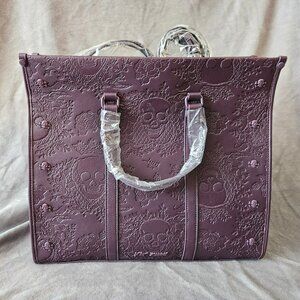Rare Betsey Johnson Skull Embossed Briefcase - Plum